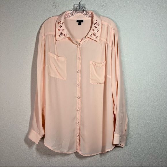torrid Tops - Torrid Blush Madison Semi Sheer Embellished Button Down Top Womens Size 3